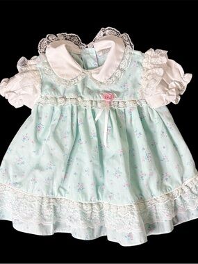Vintage Baby Girl Dress 12M Lace Floral Heirloom Easter Cottagecore